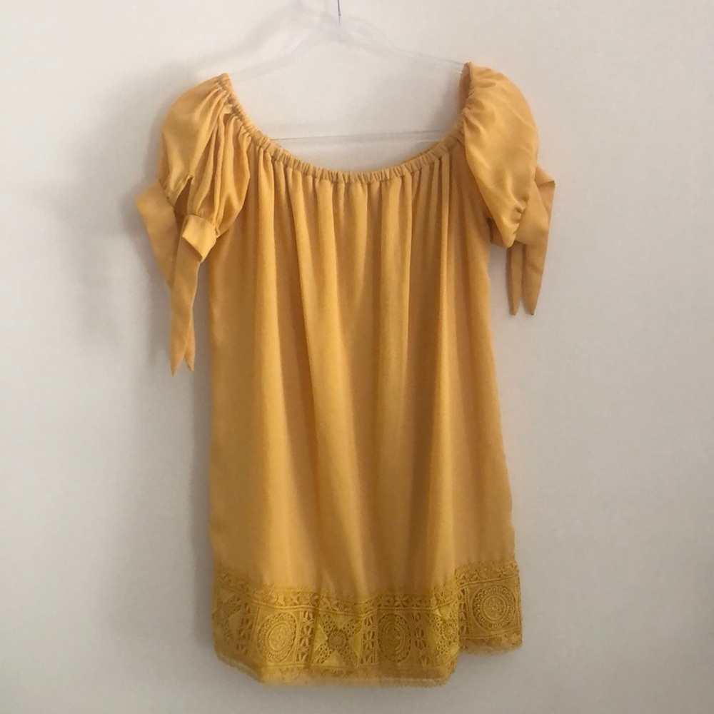 Lulu's Mustard Yellow Off-Shoulder Dress